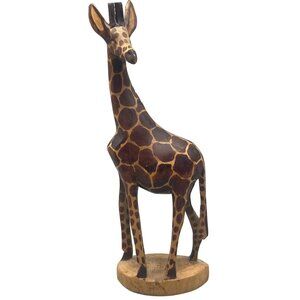 wood hand carved giraffe wild animal figurine brown Africa made Kenya 12" READ